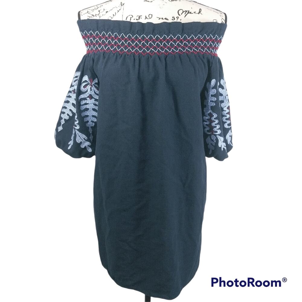 Rebellion again Embroidered Off Shoulder Dress Tunic Dress Flower Embroidery S